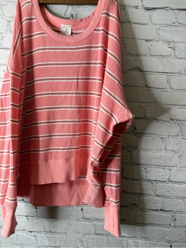 Offline by aerie oversized Striped Pink Waffle Knit Sweater size large - Image 7