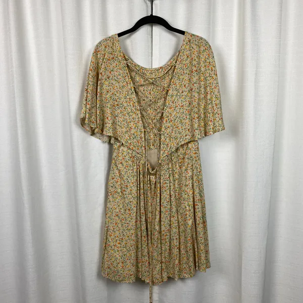 Free People Cream&Orange Floral Print Florence Smocked Mini Dress Sz.L - Image 11