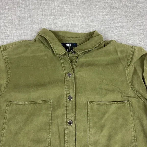 Paige Shirt Dress Womens Small Green Short Sleeve Button Front Tencel Belted - Image 2