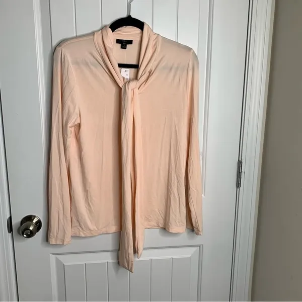 J Crew tie neck pale‎ pink long sleeves top size small spring Easter - Image 2