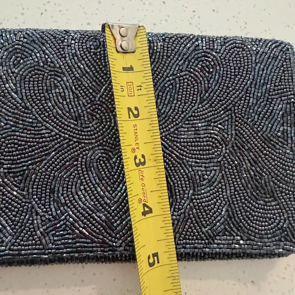 Vintage‎ Beaded Clutch Purse Womens Gray Luxury Holiday Gatsby Cocktail Formal - Image 7