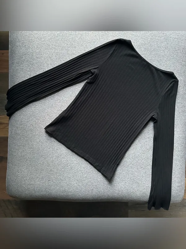 Madewell Black Boatneck Ribbed Long Sleeve Top Large - Image 6
