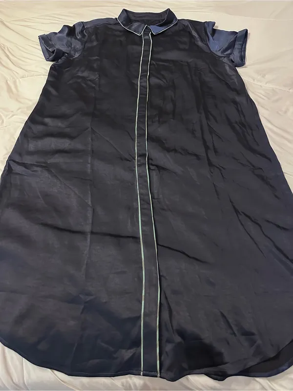 Wildfang The Empower Satin Midi Dress - Navy Satin with Mint Trim - NWT - Sz XL - Image 5