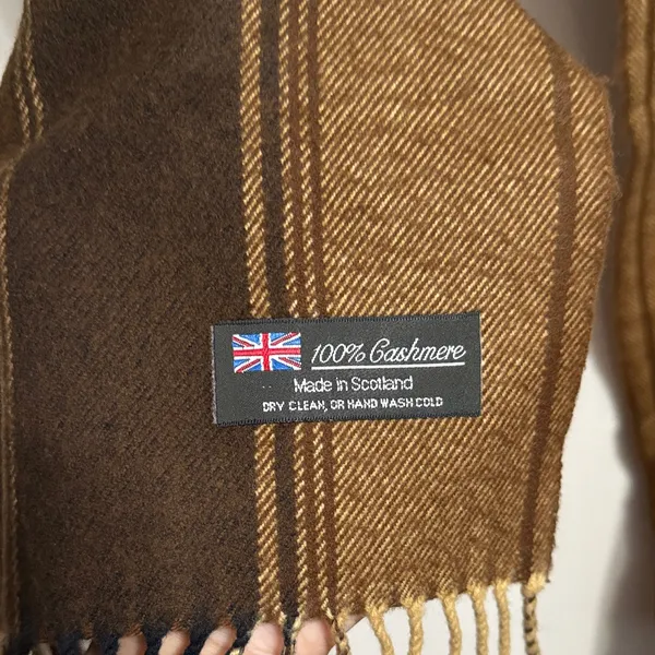 💙💖 100%‎ Cashmere Striped Brown Scarf Fringe Old Money Minimalist Winter - Image 4