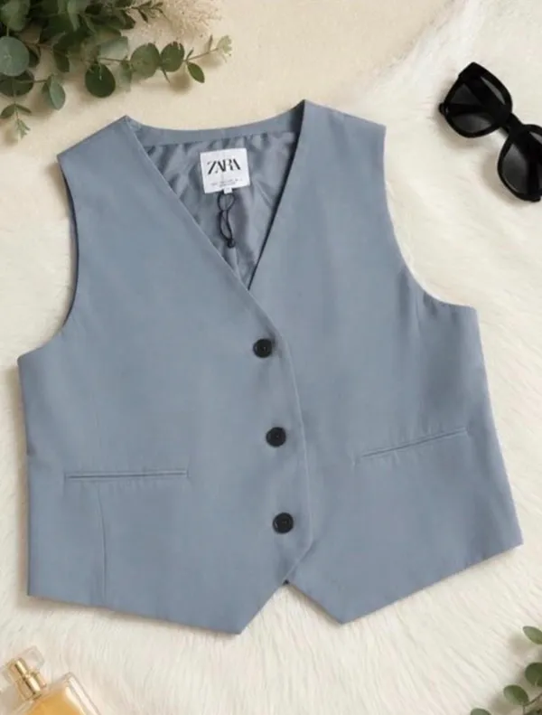 ZARA Light Blue Tailored Suit Vest Top 🩵 Size L - Image 6