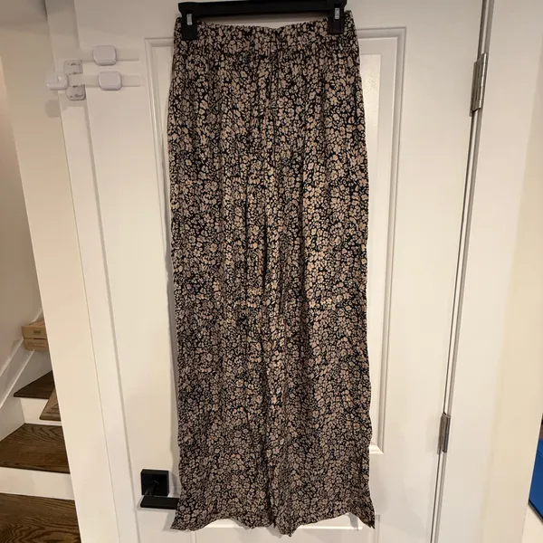 BODEN Sand Black Floral Wide Leg High Rise Elastic Flowy Pants Women US 6 UK 10 - Image 3