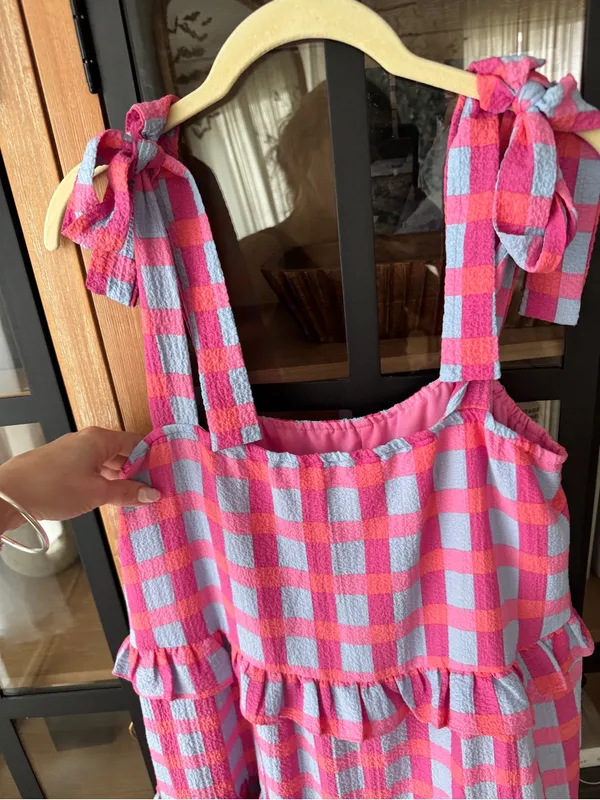 Buddy love gingham ruffle tiered mini dress bows babydoll periwinkle tie straps - Image 5