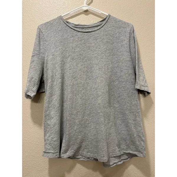 EILEEN FISHER Organic-Cotton Elbow-Sleeve Tee Womens Medium Gray Classic Minimal - Image 2