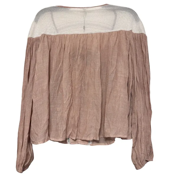 Gimmicks By Buckle Blouse Shirt Top Womens Size‎ Small Crochet Boho Lace Up Tan - Image 4
