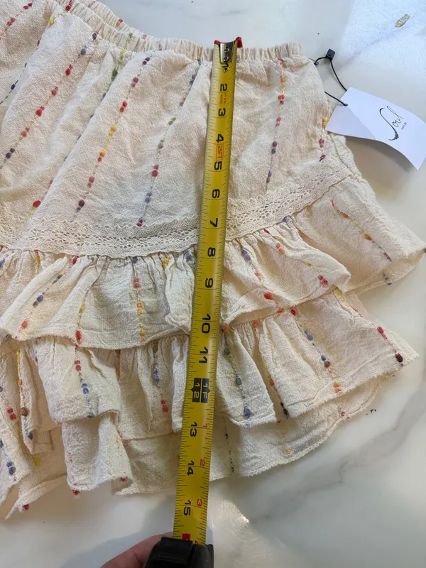Soleil Ivory Ruffle Tiered Skort with Multicolor Dot Stripes Pink - Image 9
