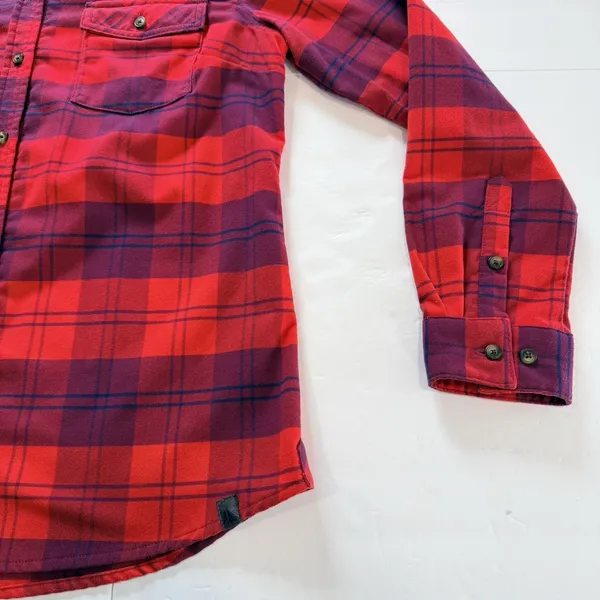LL Bean Whisper Lodge Red Plaid Flannel Button Up Shirt Pockets MEDIUM - Image 5