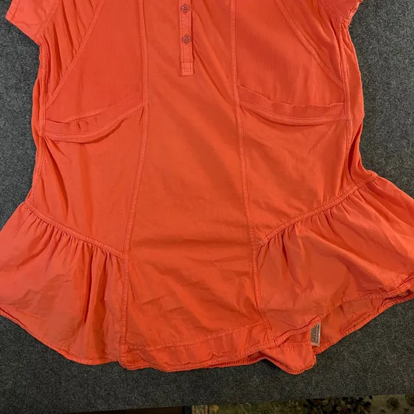 Daily‎ Practice Anthropologie Sleeveless Polo Tunic Ruffle Hem Coral Orange XS - Image 8
