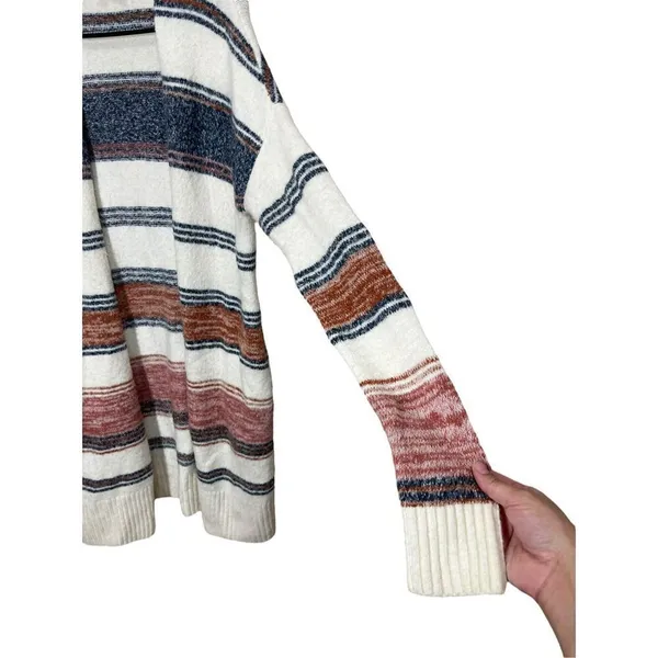 Loft Womens Open Front Long Cardigan Multicolor Stripe Pockets Size‎ S Soft Cozy - Image 4