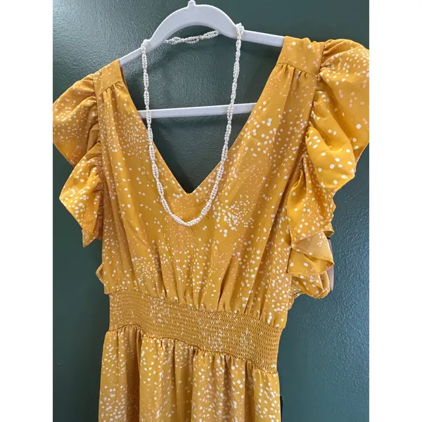 Express Maxi‎ Dress XS Yellow NWT Flutter Sleeve Smocked Waist Slit - Image 2