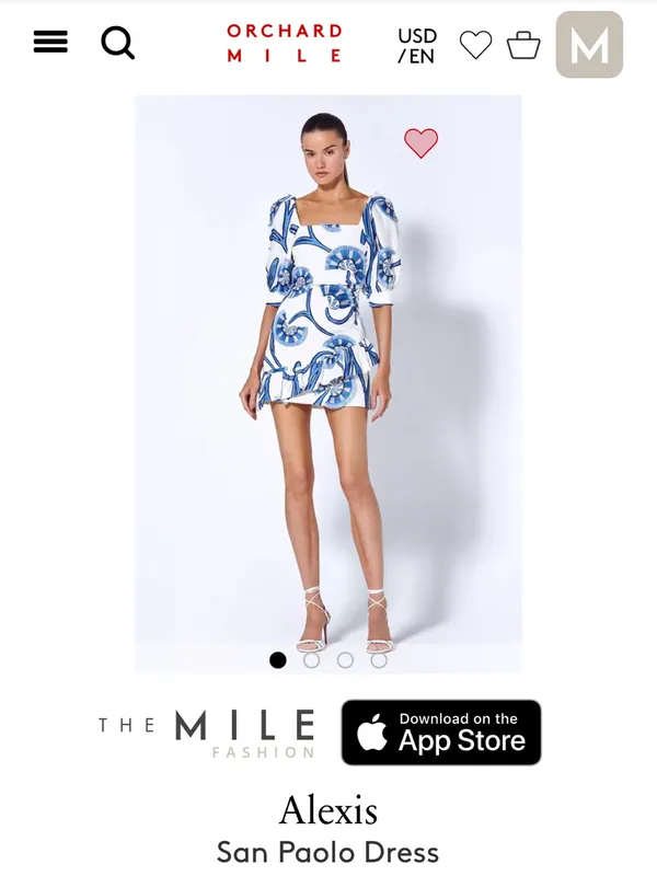 Alexis White Mini Dress with Blue Abstract Fan Print and Puff Sleeves - Image 8