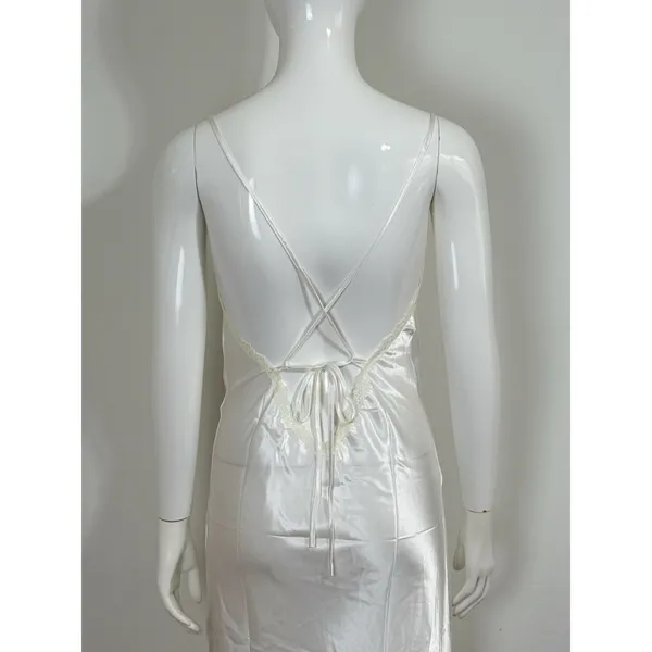 White Satin Lace Slip Dress Backless Strappy Maxi Nightgown Women’s Size S⁠ - Image 8