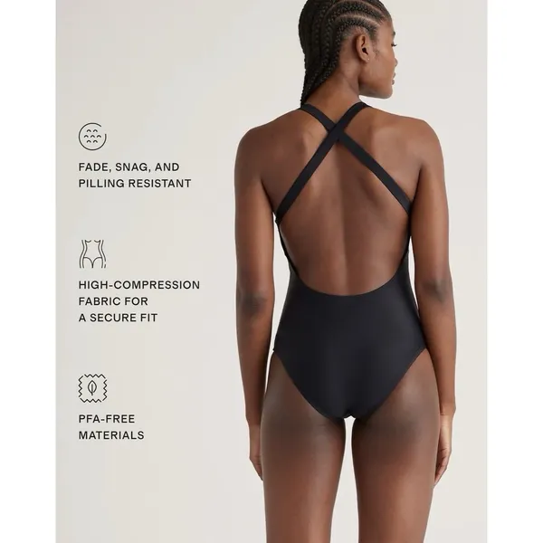 QUINCE Italian Cross Back One Piece Swimsuit MINIMALIST NWT Black Size Small S - Image 2