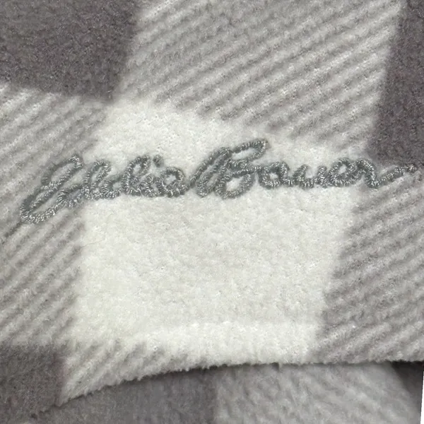 Eddie Bauer Fleece‎ Shirt Gray Buffalo Plaid Button Front Outdoorsy Womens L - Image 5