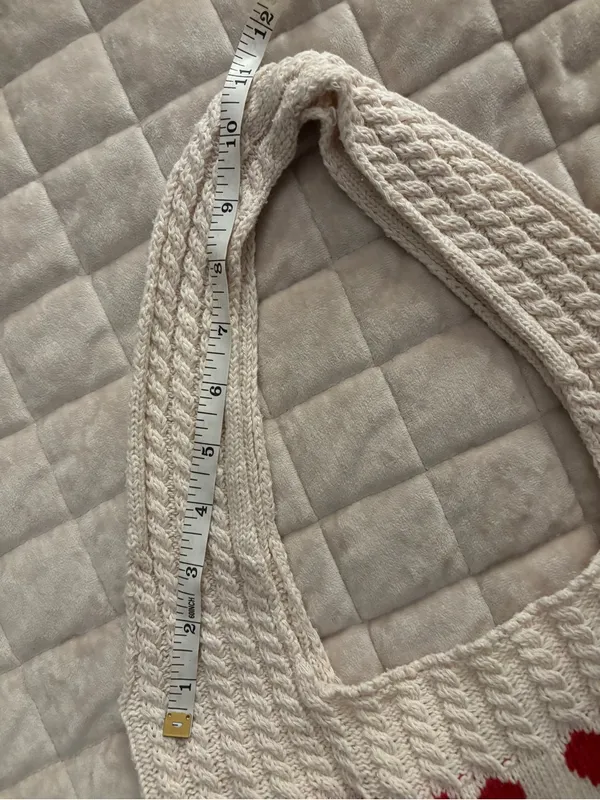 Women’s Cream Knit Heart Tote Bag with Red Hearts - Image 8