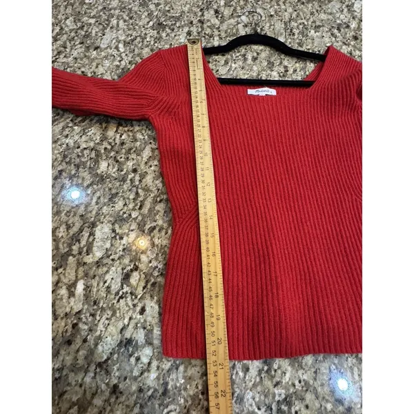 Madewell SoftWool Cashmere Blend Square Neck Ribbed Sweater Red Size Small - Image 8