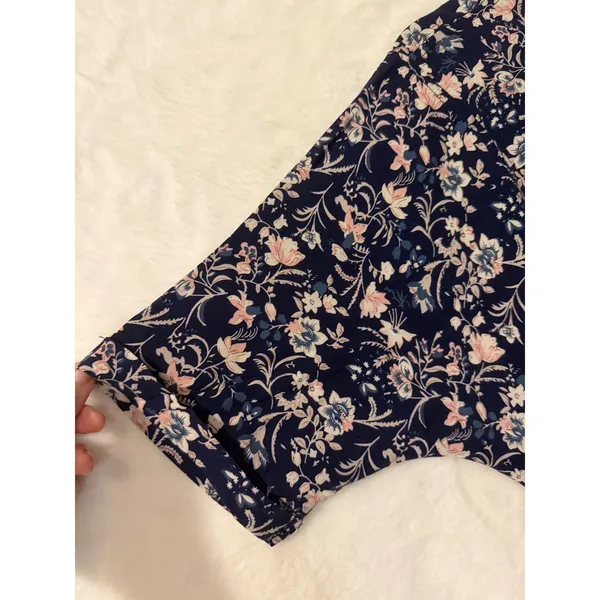 Natural Life Floral Babydoll Dress Womens XS/S Navy Blue Boho V-Neck Mini Rayon - Image 9