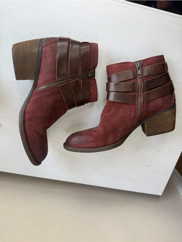 Børn Payton Burgundy Suede Dark Leather Strappy Ankle Booties Sz 9 - Image 7