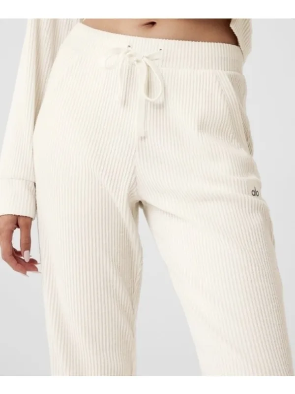 Alo Muse Sweatpants Ivory Cream Beige Stretchy High-Rise Waist Sweats Joggers L - Image 4