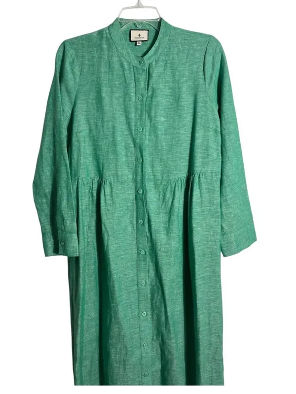 NEW Tuckernuck Sea Green Lydell Linen Band Collar Maxi Shirt Dress size Medium - Image 5