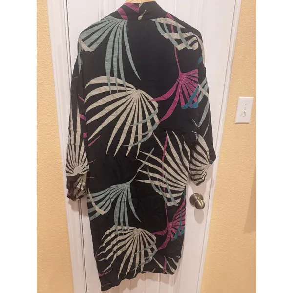 Anthropologie Maeve Kira Long Kimono Jacket Medium / Large Black Printed - Image 7