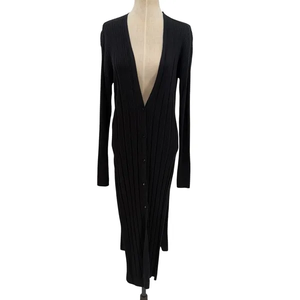 Free People Skylight Ribbed Longline Cardigan Black Button Front Small‎ - Image 3