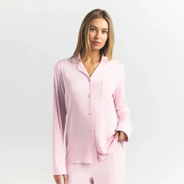 Skims Sleep Long Sleeve Button Up Set In Bloom - Image 2