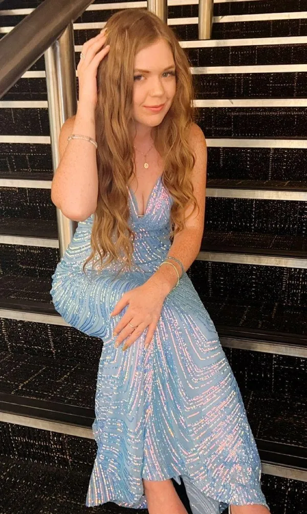 Windsor Light Blue Sparkly Prom Dress - Image 4