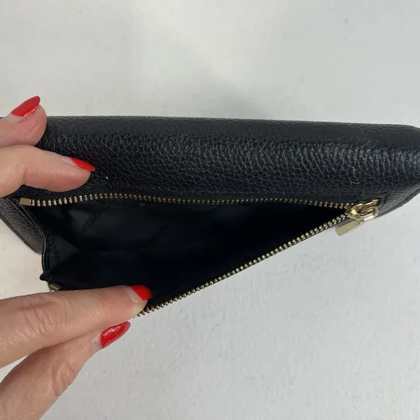 MICHAEL‎ KORS Envelope Wallet Large Black Pebble Leather Tri-Fold Gold Tone Logo - Image 8