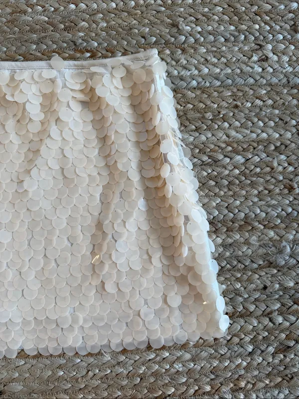 Ivory paillette sequin mini skirt - Image 2