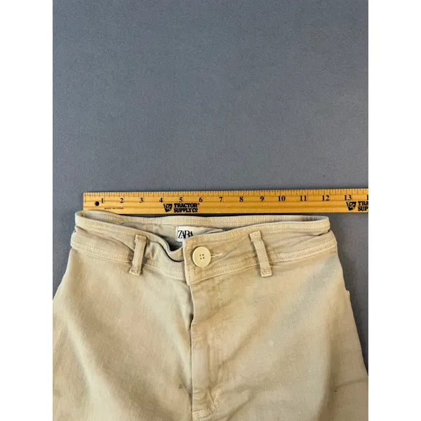 Zara Womens High Waisted Wide Leg Jeans Tan Khaki Raw Hem Size 4 US 26 - Image 6