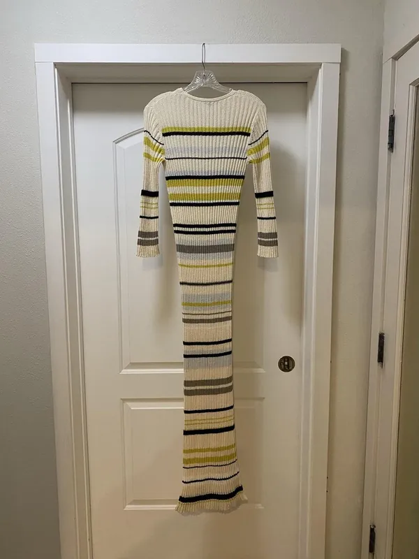 James Perse Sweater Dress Womens M Multicolor Stripe Knit Long Sleeve Bodycon - Image 4