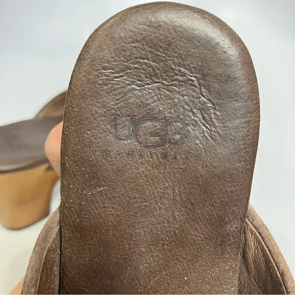 UGG Abbie clog‎ mules brown suede shearling lined women’s size 7 casual boho - Image 8