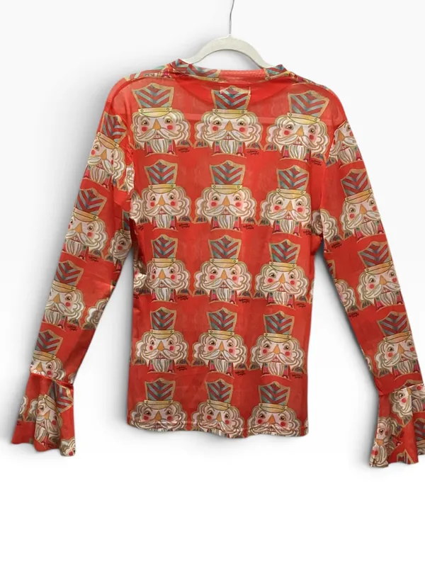 Bohemian Cowgirl Orange Nutcracker print mesh top size XL - Image 4