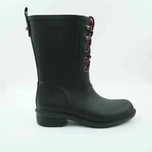 Merona Rain Boots Womens 6 Black Rubber Waterproof Lace Up Red‎ Laces Utility - Image 3