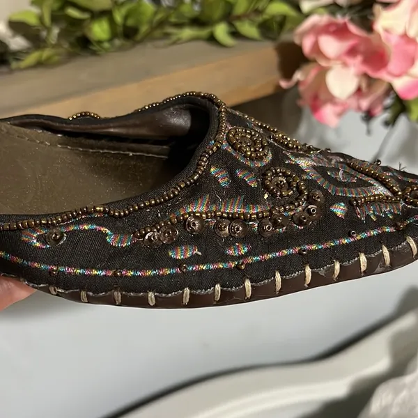 Qupid Pointed Toe Beaded Slip On Brown Shoes Kitten Heel Aztec Western Womens 7 - Image 14