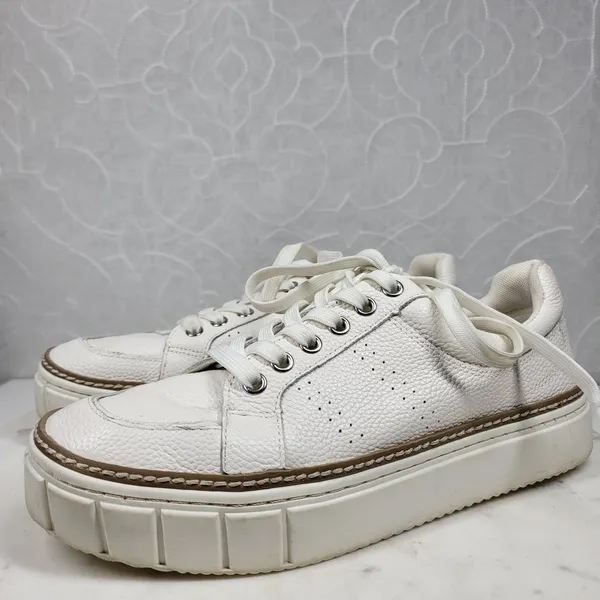 Vince Camuto Rezelli Platform Sneakers Womens 7.5 White Leather Lace-Up Shoes - Image 3