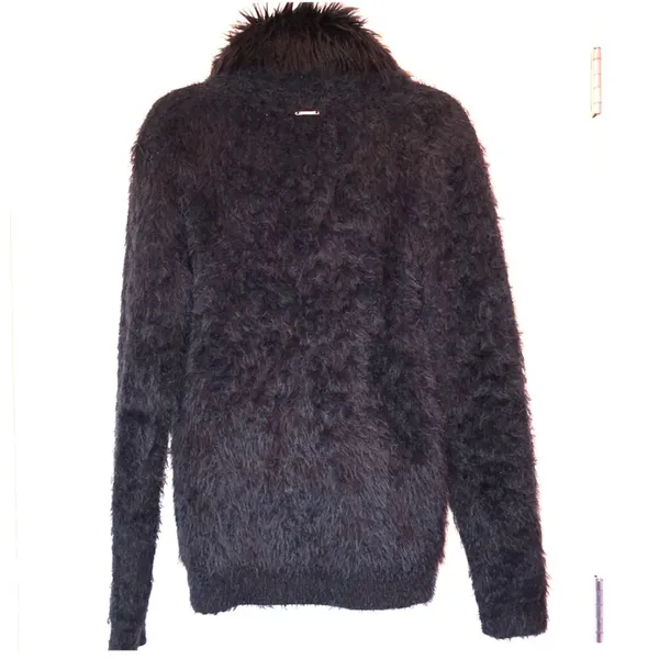 Black Rivet Black‎ Fuzzy Jacket Faux Fur Collar Cozy Winter Layer Small - Image 4