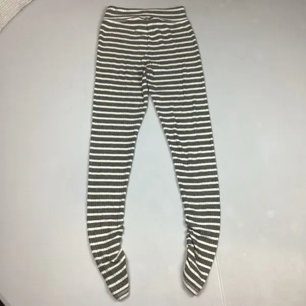Aerie Gray and White Striped Ribbed Leggings Ruched ankle Loungewear Small NEW! - Image 2