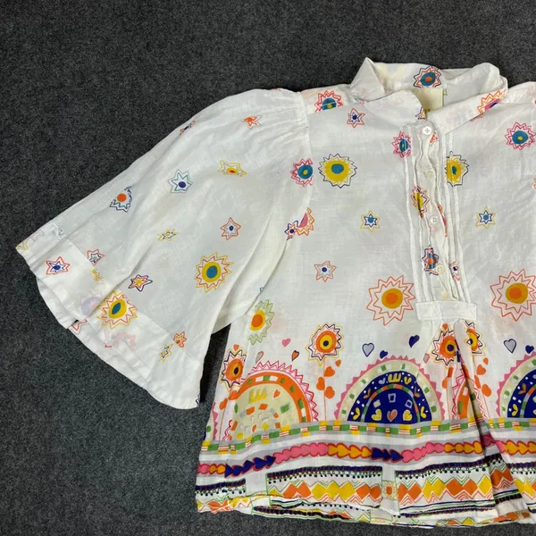 Maeve Anthropologie Celestial Print Cotton Bell Sleeve Blouse White Multi XS - Image 9
