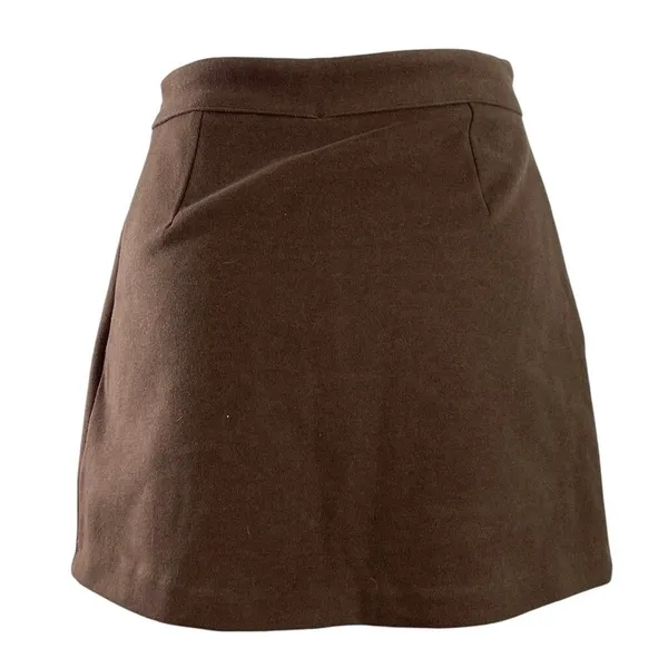 Bongbly Women's Dark Brown High Rise Slit Zip Mini Skirt Skort Shorts Size S - Image 4