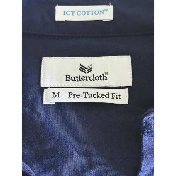 Buttercloth Pre-Tucked Fit Shirt Medium Navy Blue Icy‎ Cotton Button Up Collared - Image 4