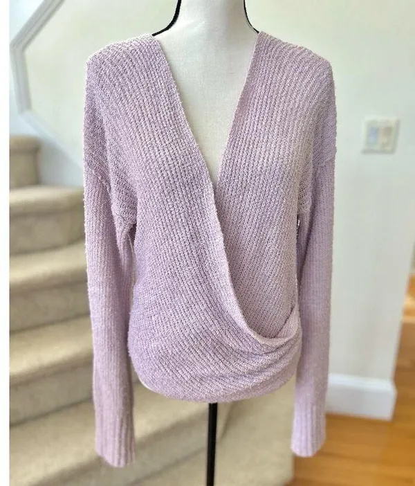 Free People Lilac Purple Nubby Wrap Sweater - Image 2