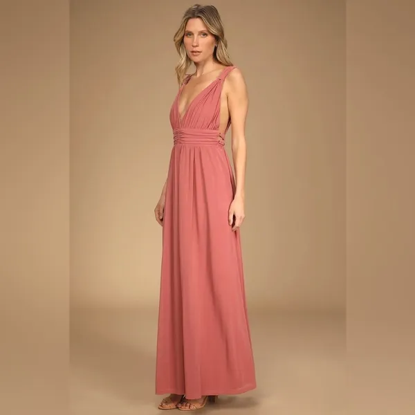 Lulu’s Mesmerized by Love Rusty Rose Mesh Lace-Up Maxi Dress NWT XS - Image 2