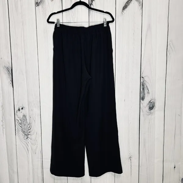 LULULEMON Noir Pant Women Sz 10 Wide Leg Tie Elastic Waist Black Slash Pockets - Image 4