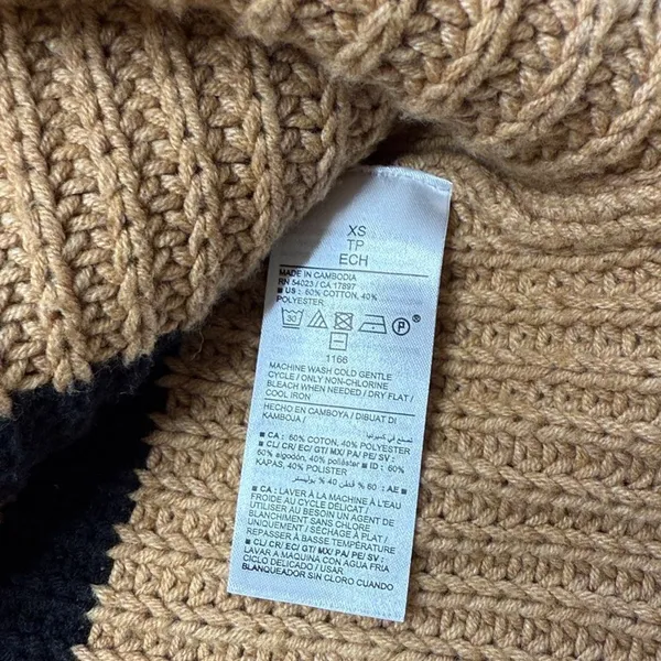 Old Navy Mock-Neck Tunic Sweater Knit Tan and Black Stripe XS - Image 3
